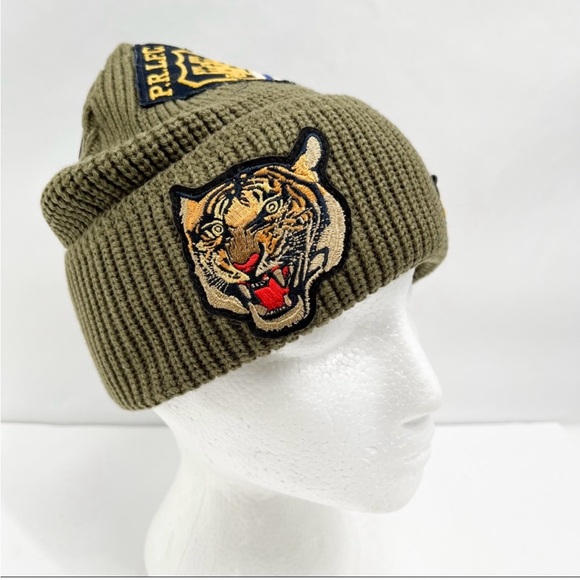 Polo Ralph Lauren 1939-40 Green US Cuffed Skullcap Beanie Hat Tiger Star NEW - Picture 2 of 10